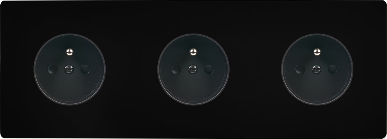 MODELEC - Façade "M" Noir Mat Triple Horizontale 1 Prise 1 Prise 1 Prise magnétique