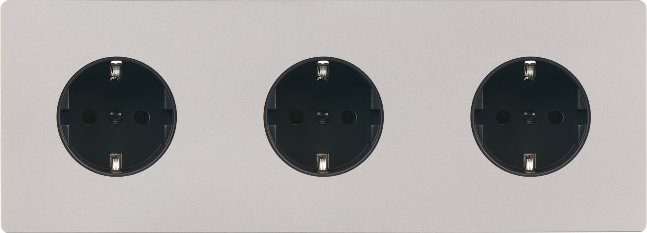 MODELEC - Façade "M" Nickel Sable Triple Horizonta 2 Prises Schuko 1 Prise Schuko magnétiq