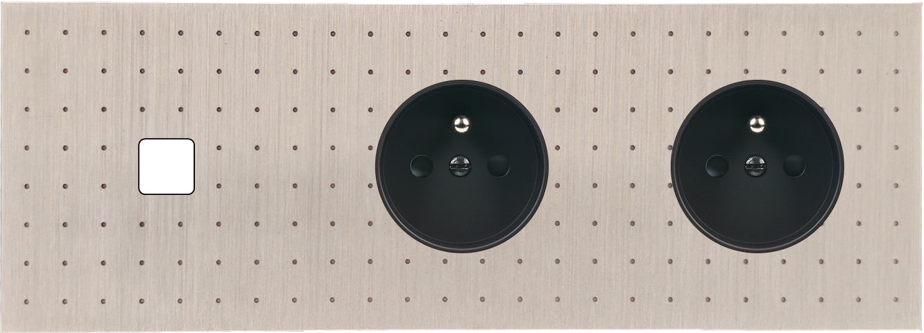 MODELEC - Façade Empreintes POINT Nickel Satiné Triple Horizontale 1 bouton 2 PC M