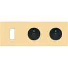 MODELEC - Façade "M" Laiton Brosse Triple Horizontale 1 Bouton 1 Prise 1 Prise magnétique