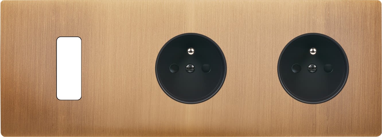 MODELEC - Façade "M" Laiton Vieux Bronze Tripl Horizonta 1 Bouton 1 Prise 1 Prise magnétiq