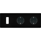 MODELEC - Façade "M" Noir Mat Triple Horiz 1 Bouton 1 Prise Schuko 1 Prise Schuko magnétiq
