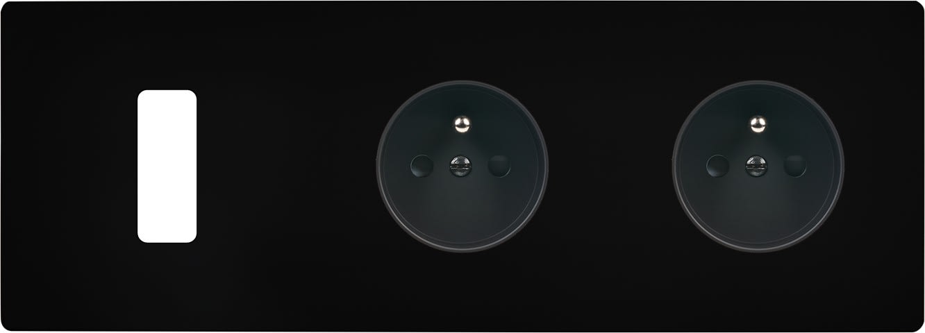 MODELEC - Façade "M" Noir Mat Triple Horizontale 1 Bouton 1 Prise 1 Prise magnétique