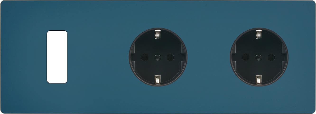 MODELEC - Façade "M" Gris Mat Triple Horiz 1 Bouton 1 Prise Schuko 1 Prise Schuko magnétiq