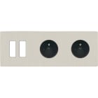 MODELEC - Façade "M" Nickel Brosse Triple Horizontale 2 Boutons 1 Prise 1 Prise magnétique