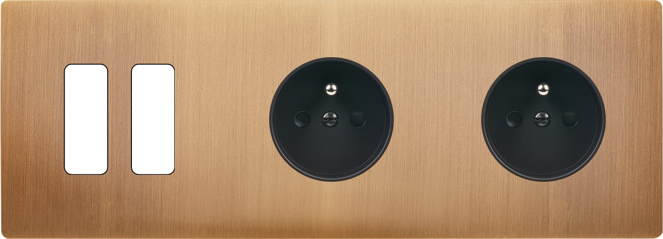 MODELEC - Façade "M" Laiton V Bronze Triple Horizonta 2 Boutons 1 Prise 1 Prise magnétique