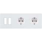 MODELEC - Façade "M" Blanc Mat Trip Horiz 2 Boutons 1 Prise Schuko 1 Prise Schuko magnétiq