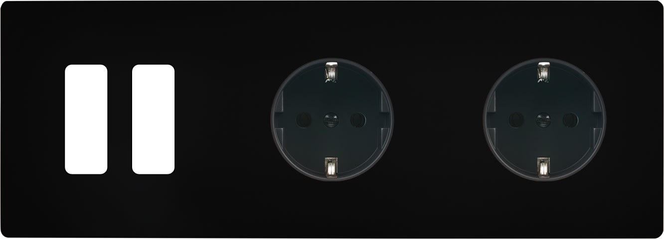 MODELEC - Façade "M" Noir Mat Tripl Horiz 2 Boutons 1 Prise Schuko 1 Prise Schuko magnétiq