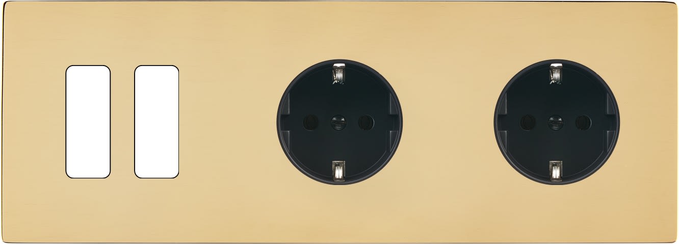 MODELEC - Façade "M" Laiton Miroir Triple Horizontale 2 Boutons 2 Prises Schuko magnétique