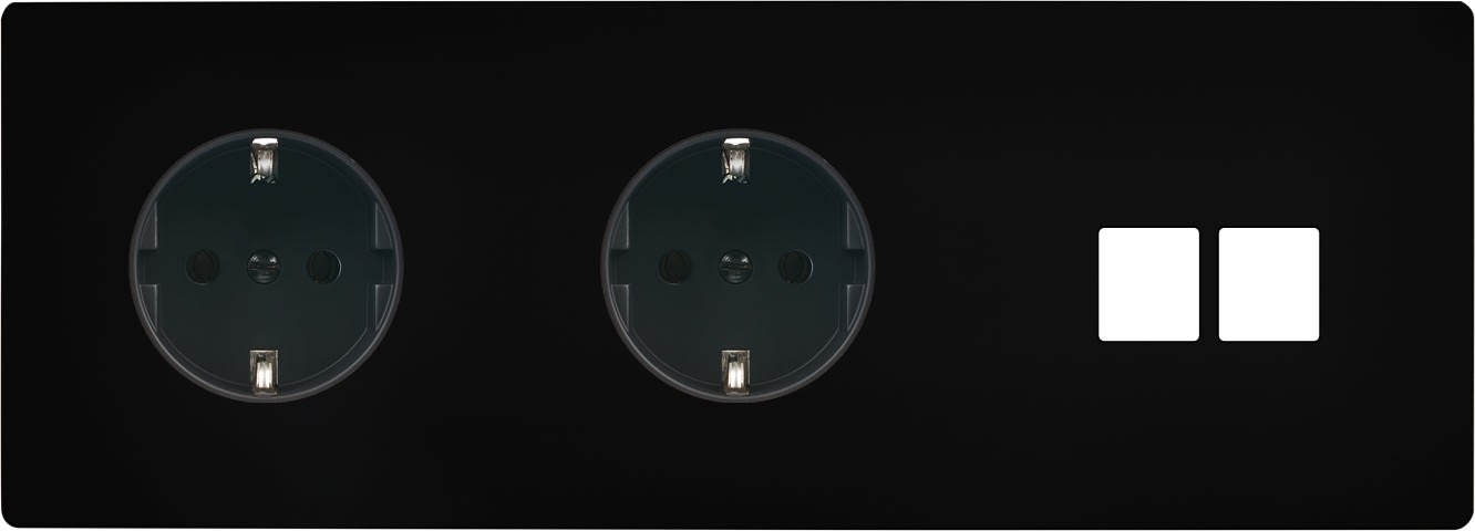 MODELEC - Façade "M" Noir Mat Triple Horiz 1 Prise Schuko 1 Prise Schuko 2 Media magnétiq