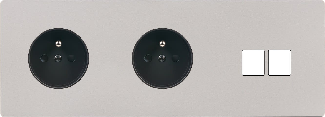 MODELEC - Façade "M" Nickel Sable Triple Horizontale 1 Prise 1 Prise 2 Media magnétique