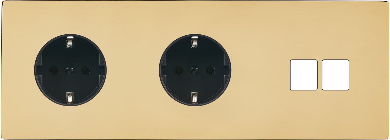 MODELEC - Façade "M" Laiton Miroir Triple Horizontale 2 Prises Schuko 2 Media magnétique