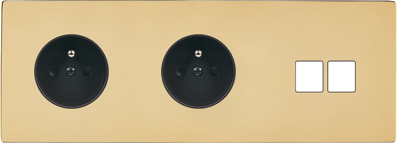 MODELEC - Façade "M" Laiton Miroir Triple Horizontale 1 Prise 1 Prise 2 Media magnétique