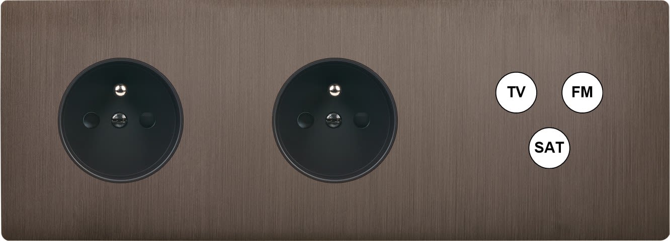 MODELEC - Façade "M" Laiton Canon Fusi Tripl Horizonta 1 Prise 1 Prise 1 Tv-Fm-Sat Sansvis