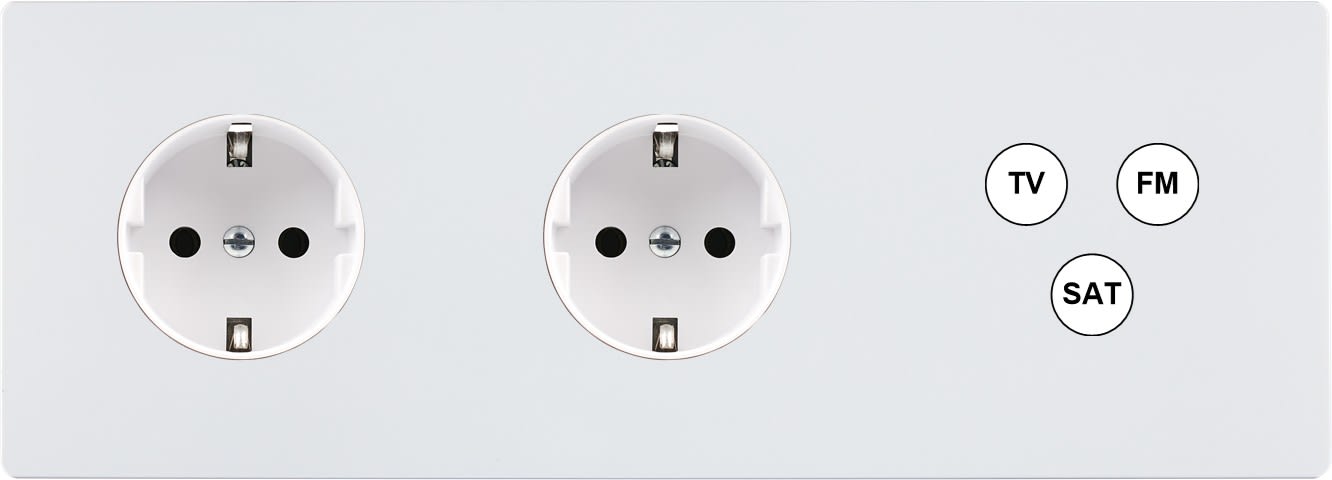 MODELEC - Façade "M" Blanc Mat Triple Horizontale 2 Prises Schuko 1 Tv-Fm-Sat magnétique