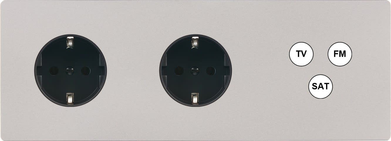 MODELEC - Façade "M" Nickel Sable Triple Horizontale 2 Prises Schuko 1 Tv-Fm-Sat magnétiq