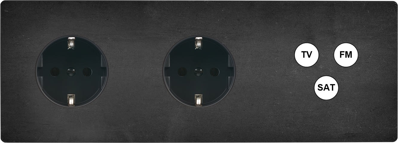 MODELEC - Façade "M" Acier Verni Triple Horizontale 2 Prises Schuko 1 Tv-Fm-Sat magnétique