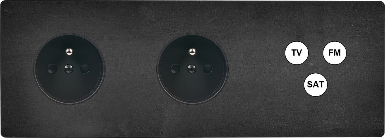 MODELEC - Façade "M" Acier Verni Triple Horizontale 1 Prise 1 Prise 1 Tv-Fm-Sat magnétique