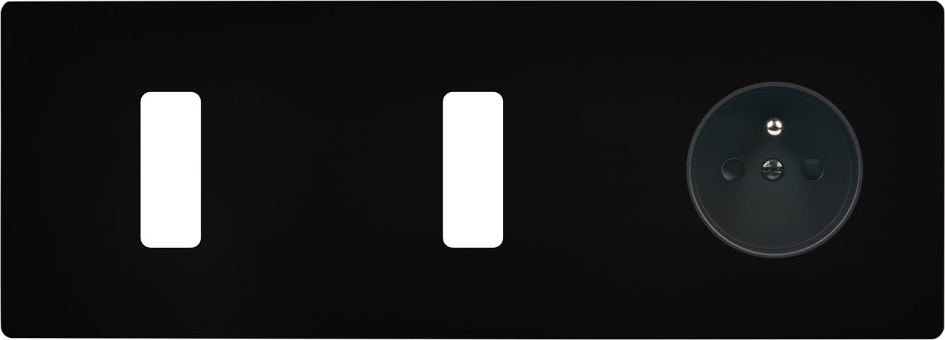 MODELEC - Façade "M" Noir Mat Triple Horizontale 1 Bouton 1 Bouton 1 Prise magnétique