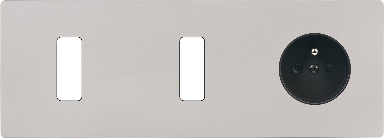 MODELEC - Façade "M" Nickel Sable Triple Horizontale 1 Bouton 1 Bouton 1 Prise magnétique