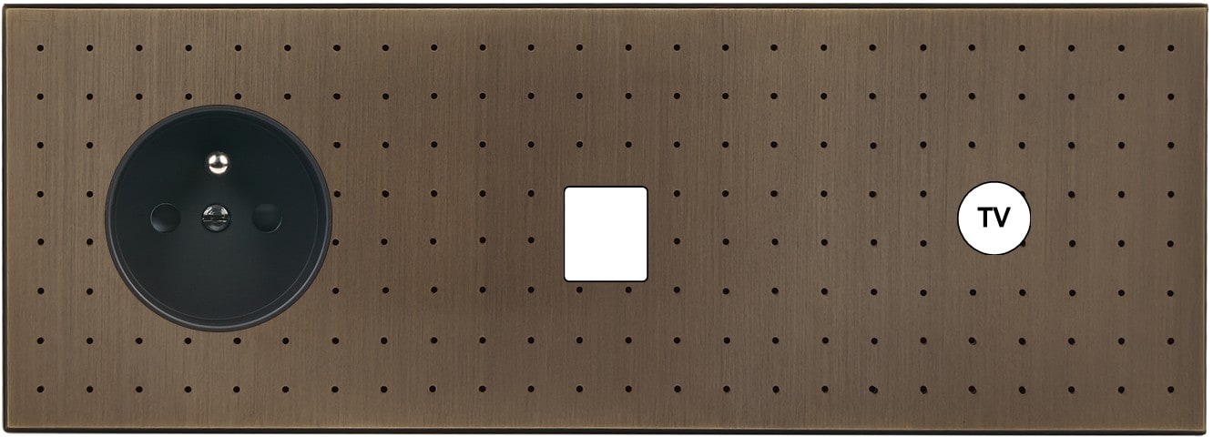 MODELEC - Façade Empreintes POINT Vieux Bronze Triple Horiz Prise de Courant Média C1 M