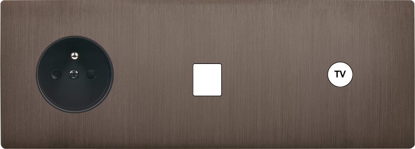 MODELEC - Façade "M" Laiton Canon Fusil Triple Horizon 1 Prise 1 Media 1 Prise Tv magnétiq