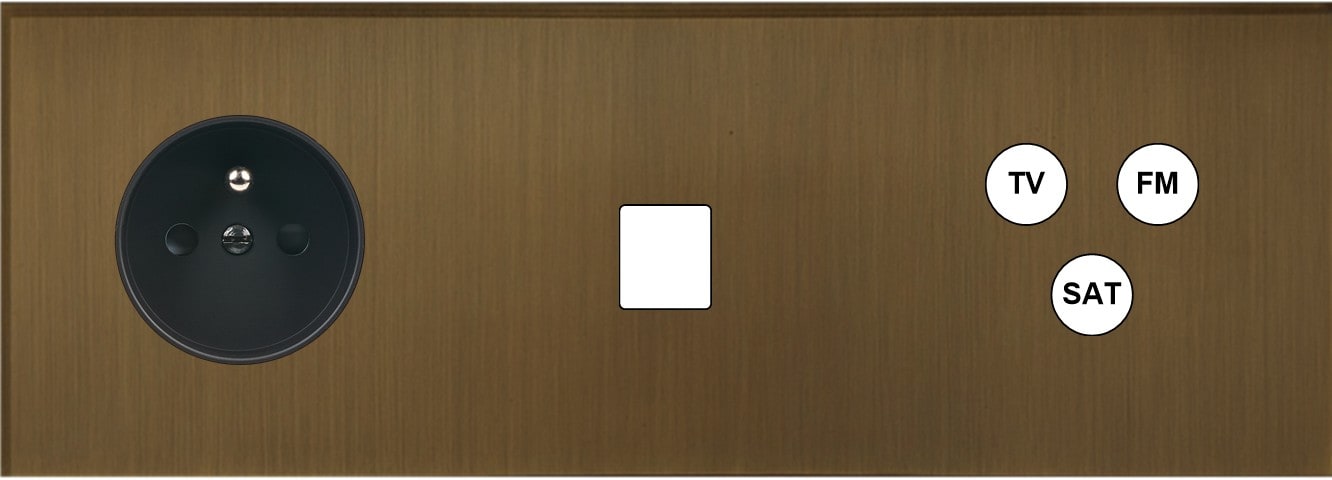 MODELEC - Façade Empreintes ANGLE Vieux Bronze Triple Horiz Prise de Courant 1 Média C3 M