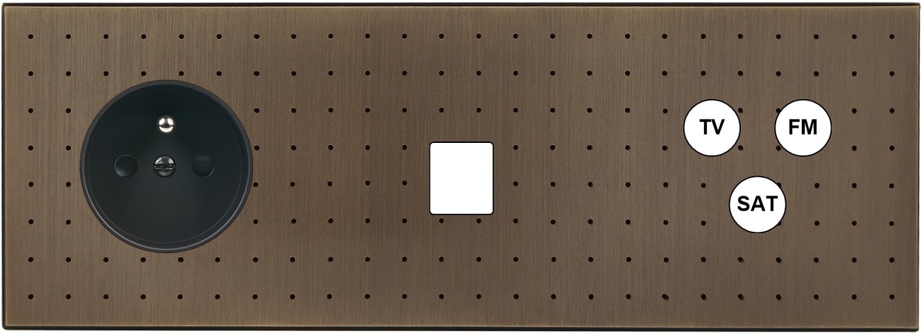 MODELEC - Façade Empreintes POINT Vieux Bronze Triple Horiz Prise de Courant 1 Média C3 M