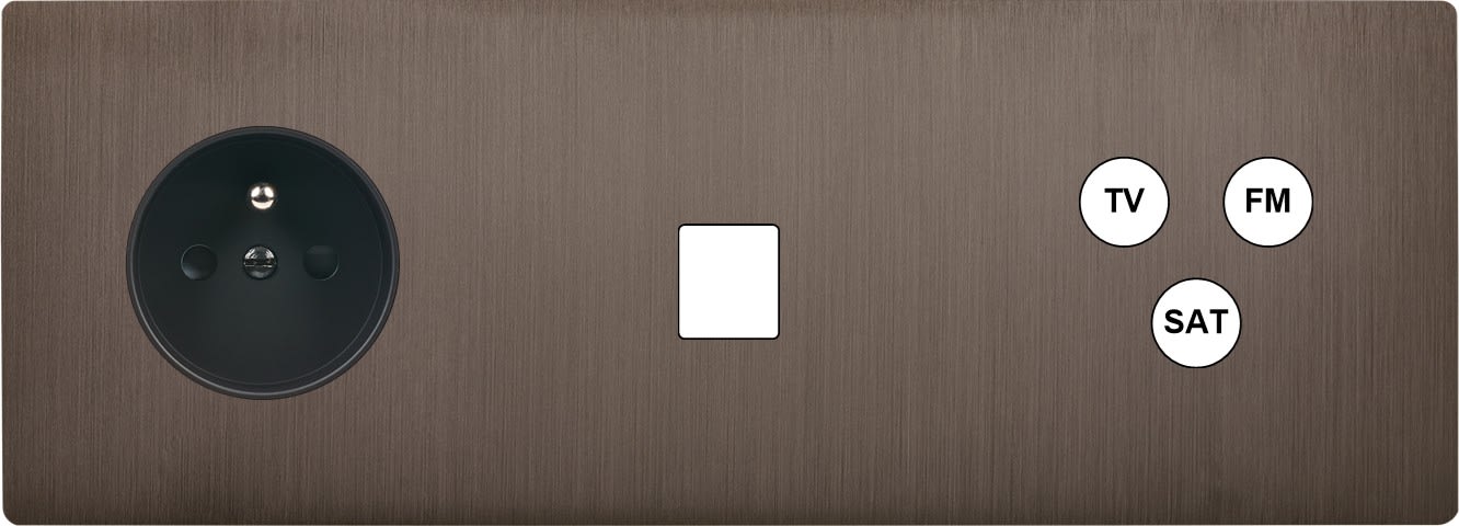 MODELEC - Façade "M" Laiton Canon Fusil Triple Horizontale R1 1 Media 1 Tv-Fm-Sat magnétiq