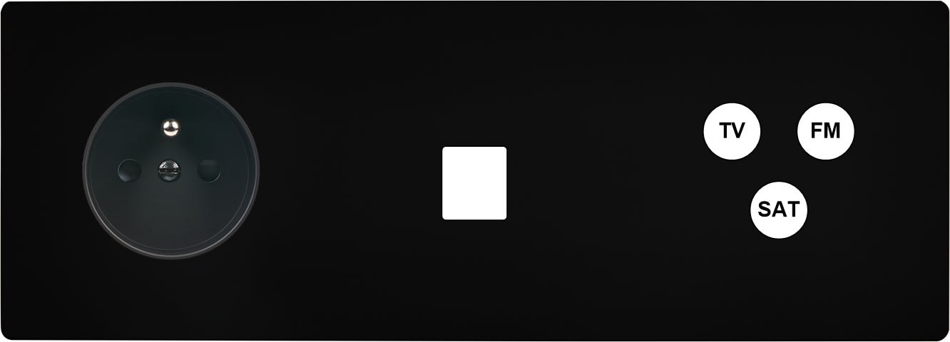 MODELEC - Façade "M" Noir Mat Triple Horizontale R1 1 Media 1 Tv-Fm-Sat magnétique