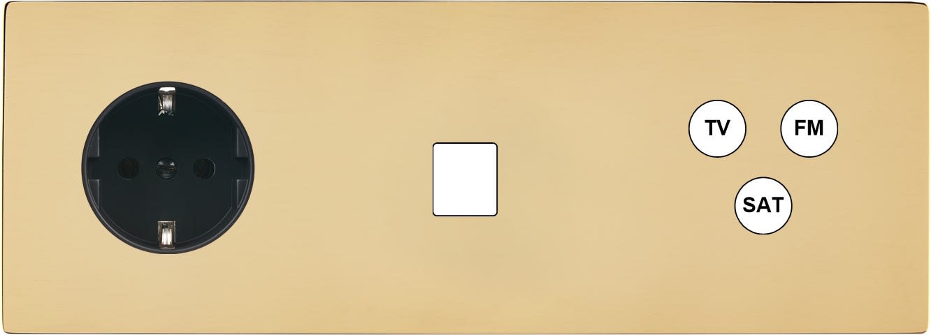 MODELEC - Façade "M" Laiton Miroir Tripl Horiz 1 Prise Schuko 1 Media 1 Tv-Fm-Sat magnétiq