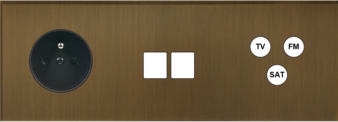 MODELEC - Façade Empreintes ANGLE Vieux Bronze Triple Horizontale Prise de Courant M2 C3 M