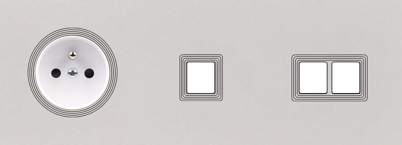 MODELEC - Façade Empreintes VOLUME Blanc Triple Horiz Prise de Courant 1 Média 2 Média M