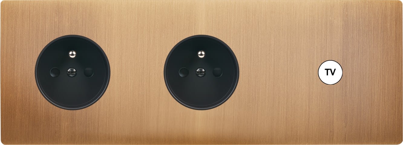 MODELEC - Façade "M" Laiton Bronze Triple Horizontale 1 Prise 1 Prise 1 Prise Tv magnétiq