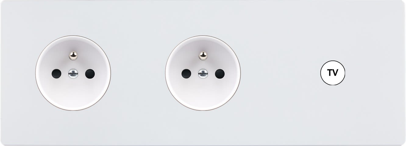 MODELEC - Façade "M" Blanc Mat Triple Horizontale 1 Prise 1 Prise 1 Prise Tv magnétique