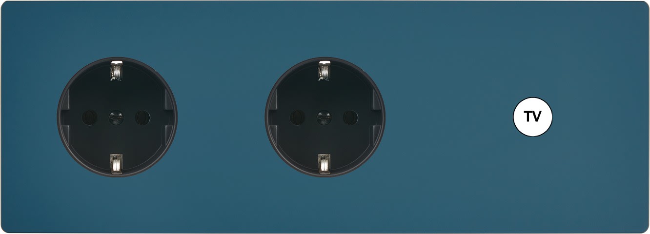 MODELEC - Façade "M" Gris Mat Trip Horiz 1 Prise Schuko 1 Prise Schuko 1 Prise Tv magnétiq