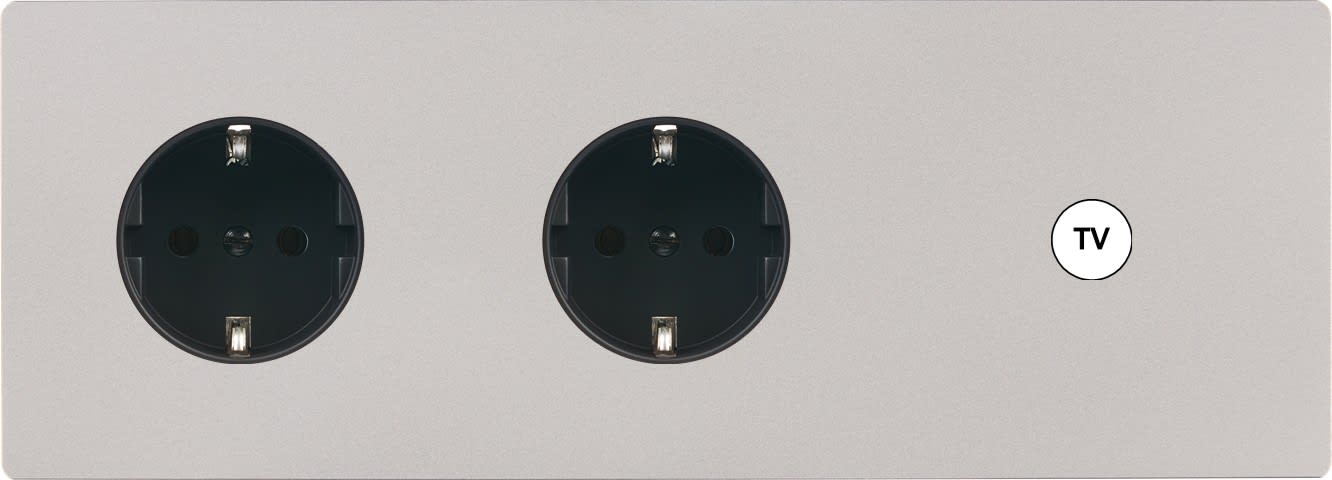 MODELEC - Façade "M" Nickel Sable Triple Horizontale 2 Prises Schuko 1 Prise Tv magnétique