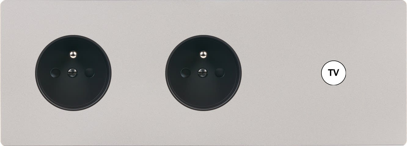 MODELEC - Façade "M" Nickel Sable Triple Horizontale 1 Prise 1 Prise 1 Prise Tv magnétique