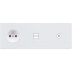 MODELEC - Façade "M" Blanc Mat Triple Horizonta 1 Prise 1 Chargeur USB 1 Prise Tv magnétiq
