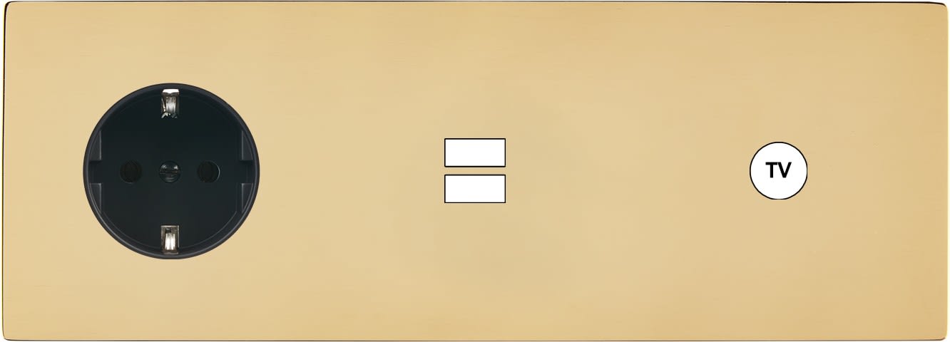MODELEC - Façade "M" Laiton Miroir Tripl Horiz 1 Schuko 1 Chargeur USB 1 Prise Tv magnétiq