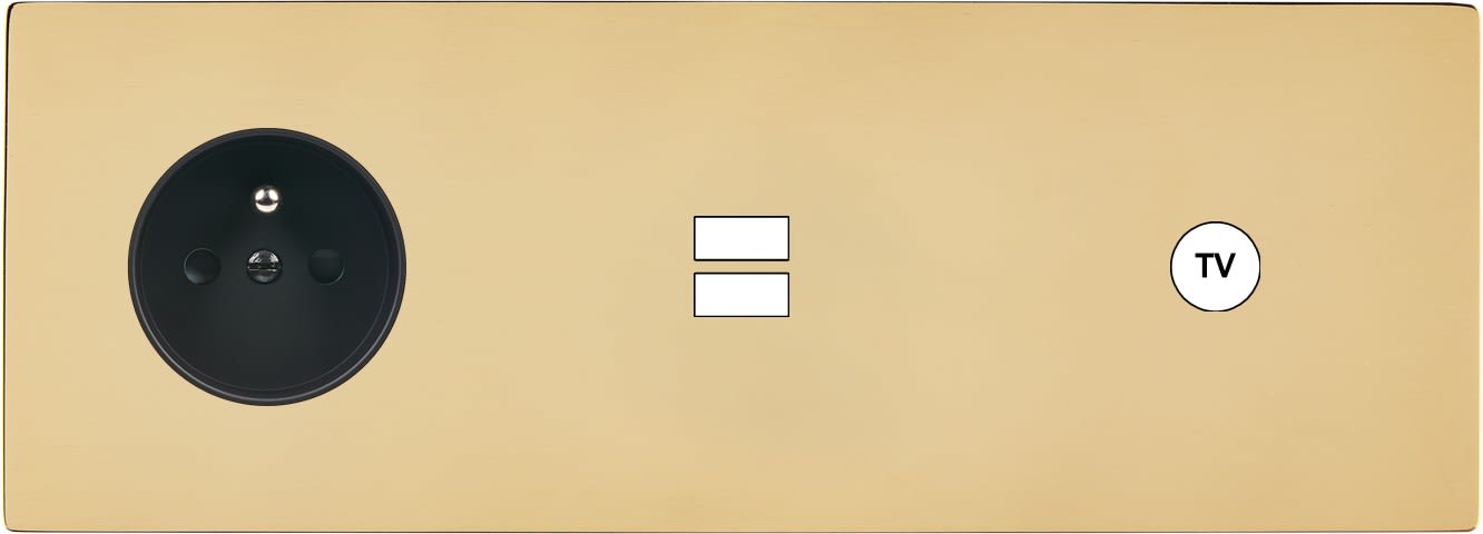 MODELEC - Façade "M" Laiton Mir Triple Horizont 1 Prise 1 Chargeur USB 1 Prise Tv magnétiq