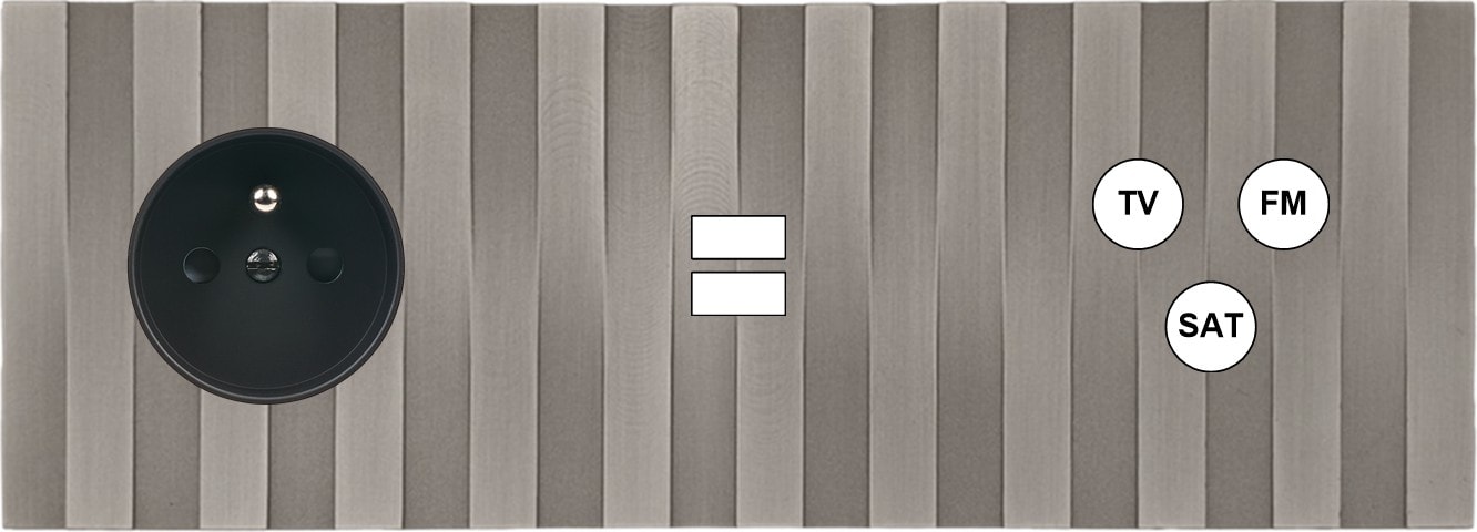 MODELEC - Façade Empreintes LIGNE Nickel Sat Triple Horizontale Prise de Courant U1 C3 M