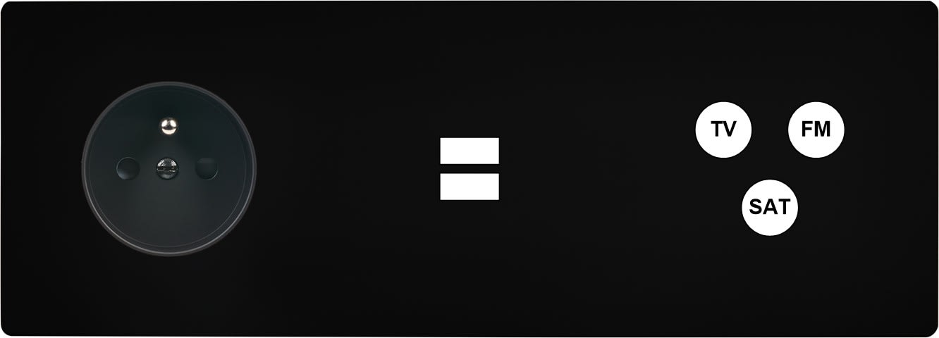 MODELEC - Façade "M" Noir Mat Triple Horizont 1 Prise 1 Chargeur USB 1 Tv-Fm-Sat magnétiq