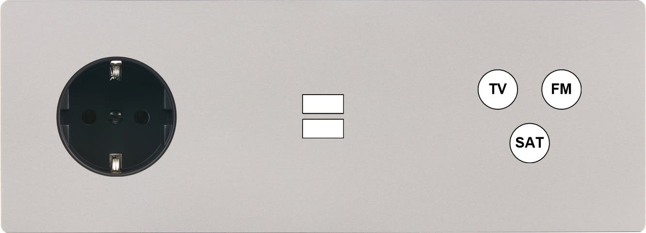 MODELEC - Façade "M" Nickel Sable Trip Horiz 1 Schuko 1 Chargeur USB 1 Tv-Fm-Sat magnétiq