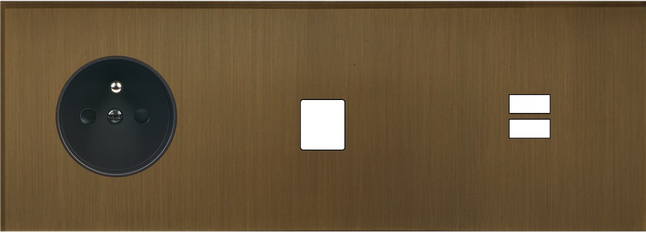 MODELEC - Façade Empreintes ANGLE Vieux Bronze Triple Horiz Prise de Courant 1 Média U1 M