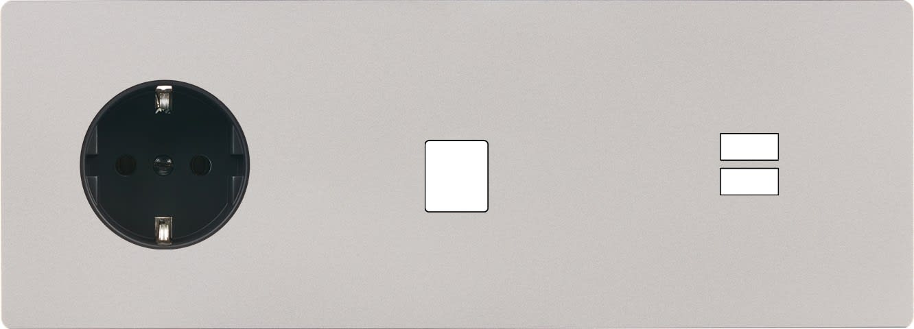 MODELEC - Façade M Nickel-Sab Triple Horiz 1 Prise Schuko 1 Media 1 Chargeur USB magnétiq