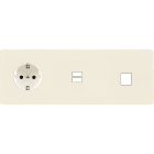 MODELEC - Façade M Aluminium Ivoire Triple Horizon 1 Prise Schuko 1 Chargeur USB 1 Media M