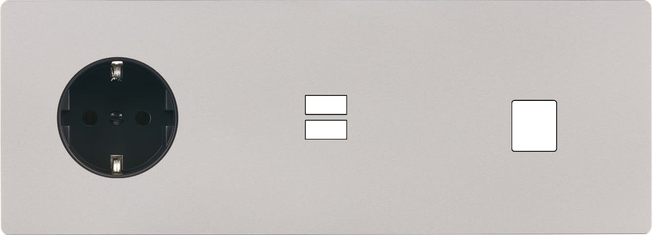 MODELEC - Façade M Nickel-Sab Triple Horizo 1 Prise Schuko 1 Chargeur USB 1 Media magnétiq