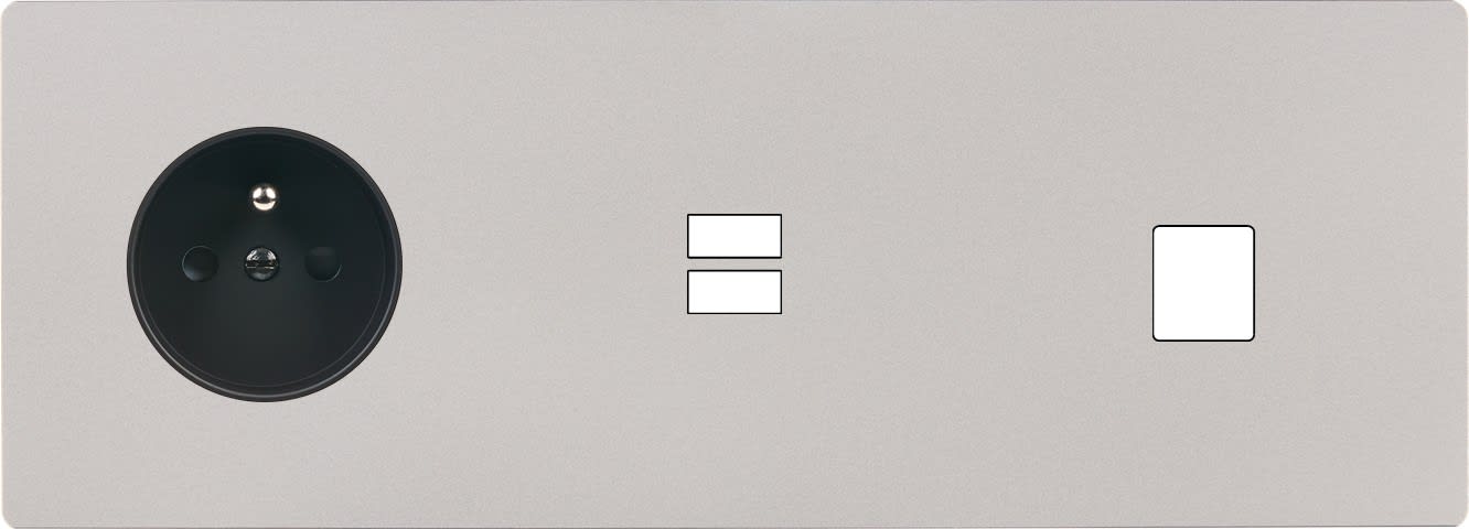 MODELEC - Façade "M" Nickel Sable Triple Horizont 1 Prise 1 Chargeur USB 1 Media magnétiq