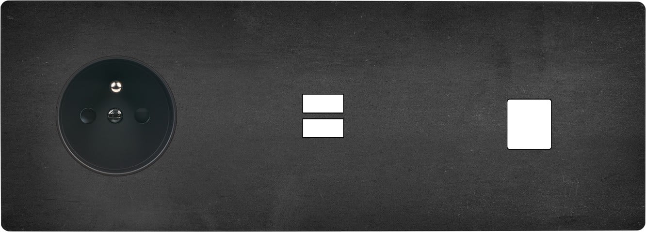 MODELEC - Façade "M" Acier Verni Triple Horizontal 1 Prise 1 Chargeur USB 1 Media magnétiq